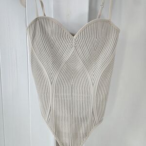 Dynamite Cream and Black Striped Bodysuit